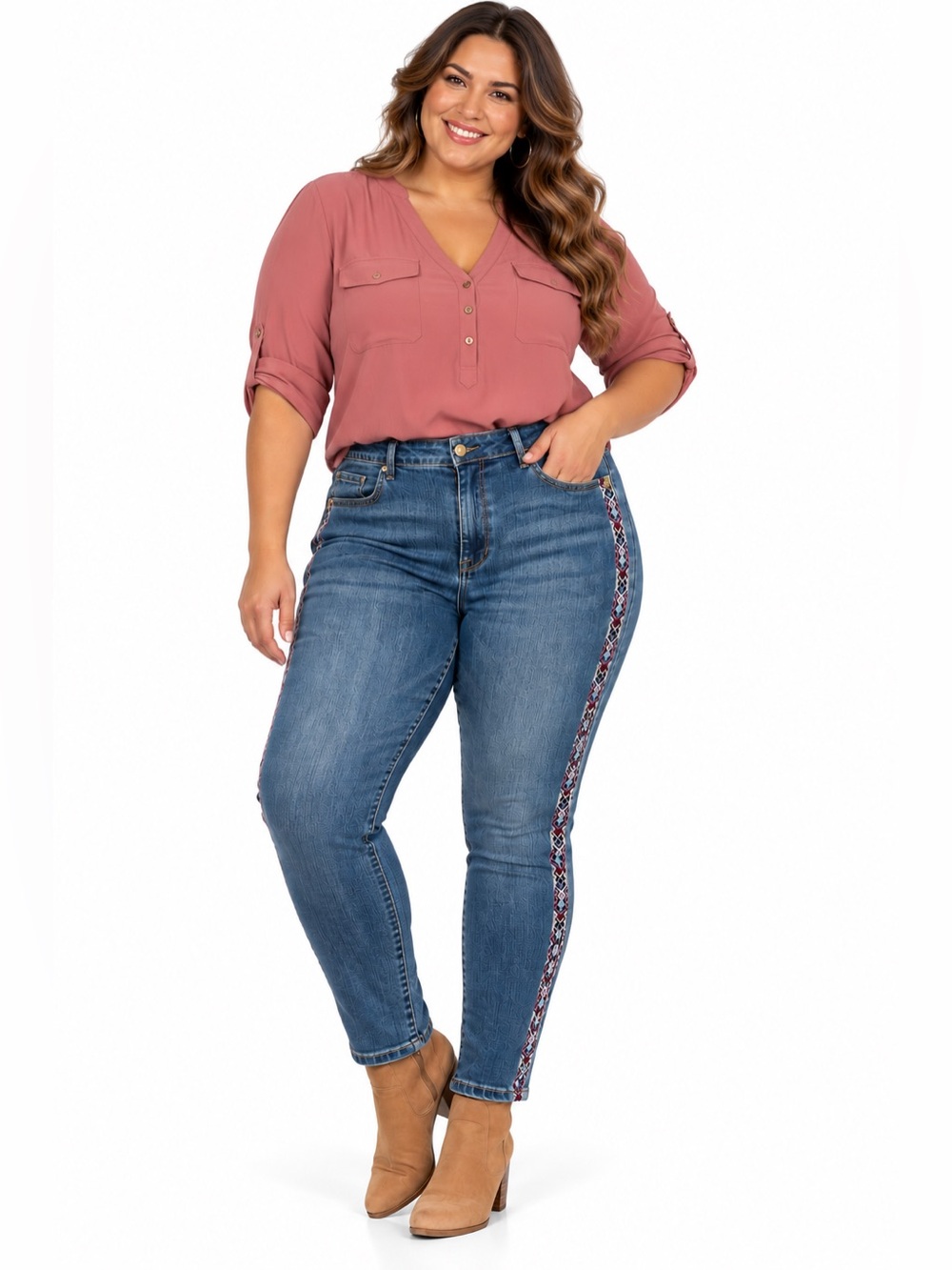 Seven7 Jeans 16W Blue High Rise Ultra Skinny Embroidered Side Stripe Stretch